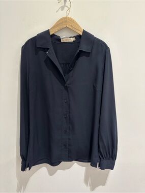 Tory Burch Navy Button-Down Long-Sleeve Blouse